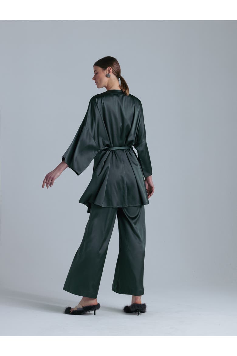 Silk 3/4 Sleeve Dressing Gown, Alternate, color, Rich Green