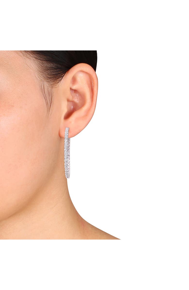 DELMAR Sterling Silver & Created White Sapphite Inside Out Hoop Earrings, Alternate, color, 