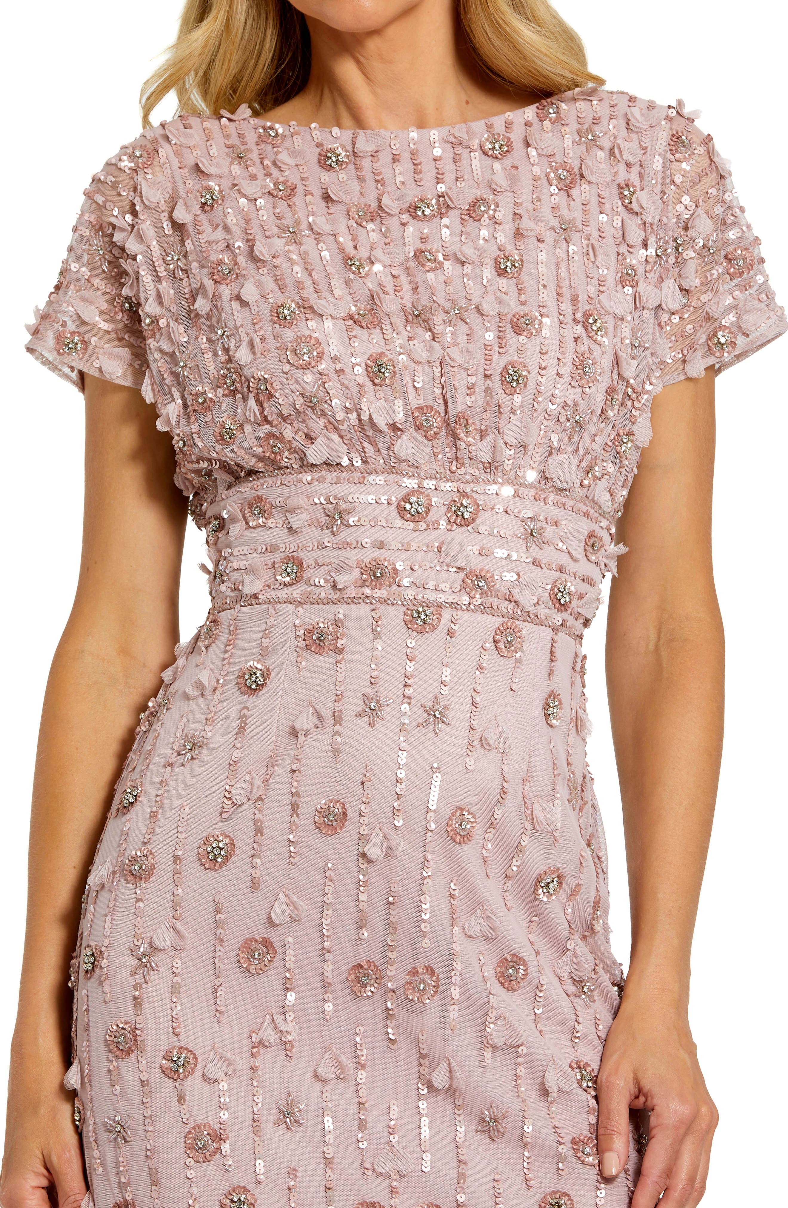 beaded cap sleeve a line midi dress Ieena for Mac Duggal - White Beaded Cap Sleeve A Line Midi Dress