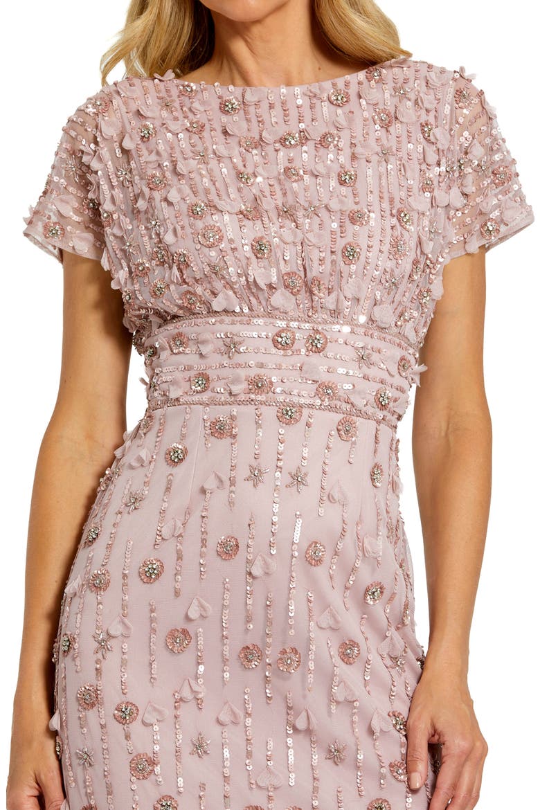 Cap Sleeve Column Midi Dress With Floral Beading, Alternate, color, VINTAGE LILAC