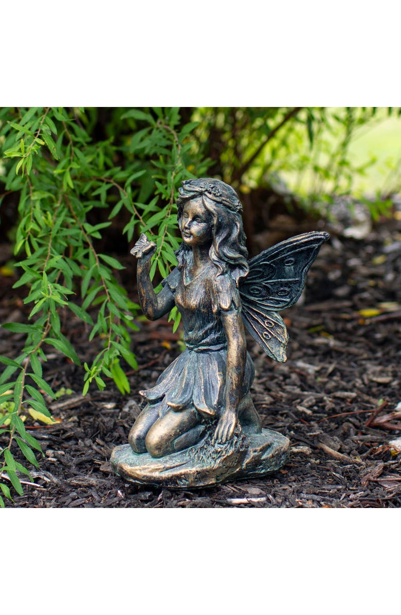 Northlight Set of 2 Bronze Kneeling Fairies With Flowers and a Butterfly Outdoor Garden Statues - 7", Alternate, color, Bronze
