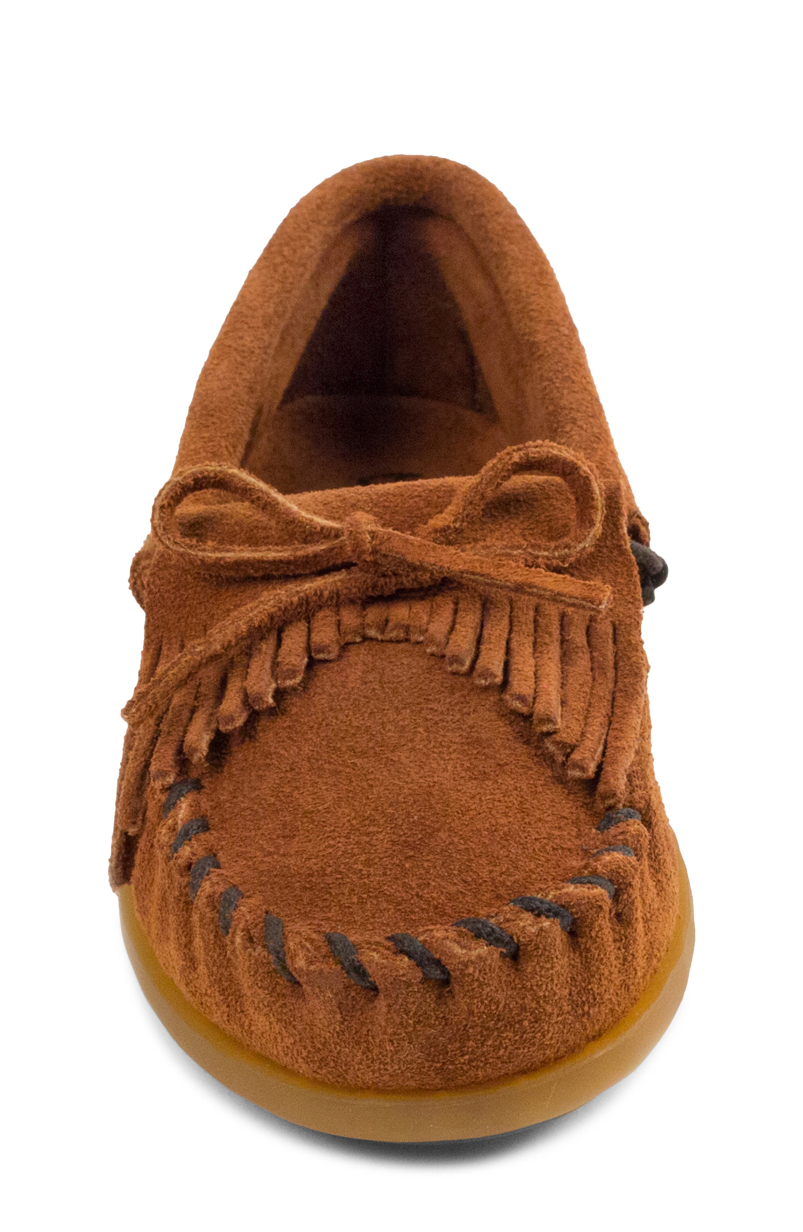 Minnetonka Kilty Driving Shoe, Alternate, color, Brown