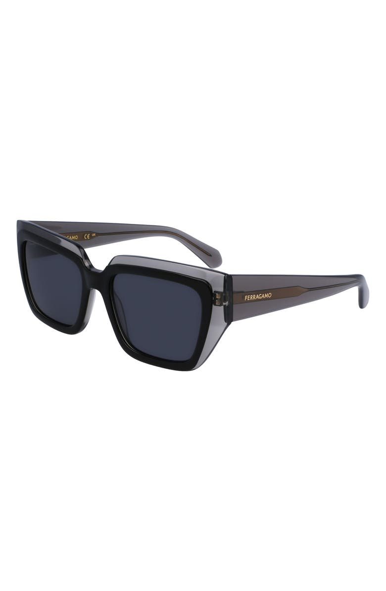 FERRAGAMO Classic Logo 55mm Square Sunglasses, Alternate, color, Transparent Grey/ Black