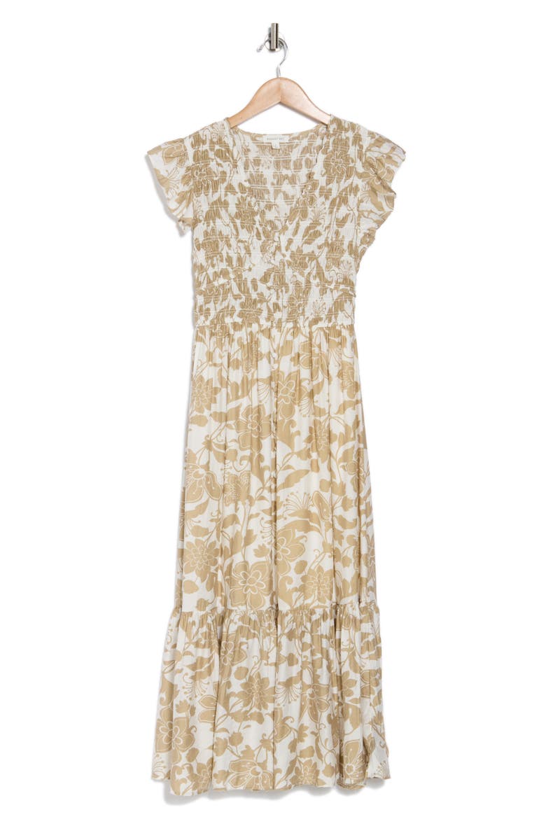 Floral Cap Sleeve Dress, Alternate, color, LIGHT KHAKI MULTI