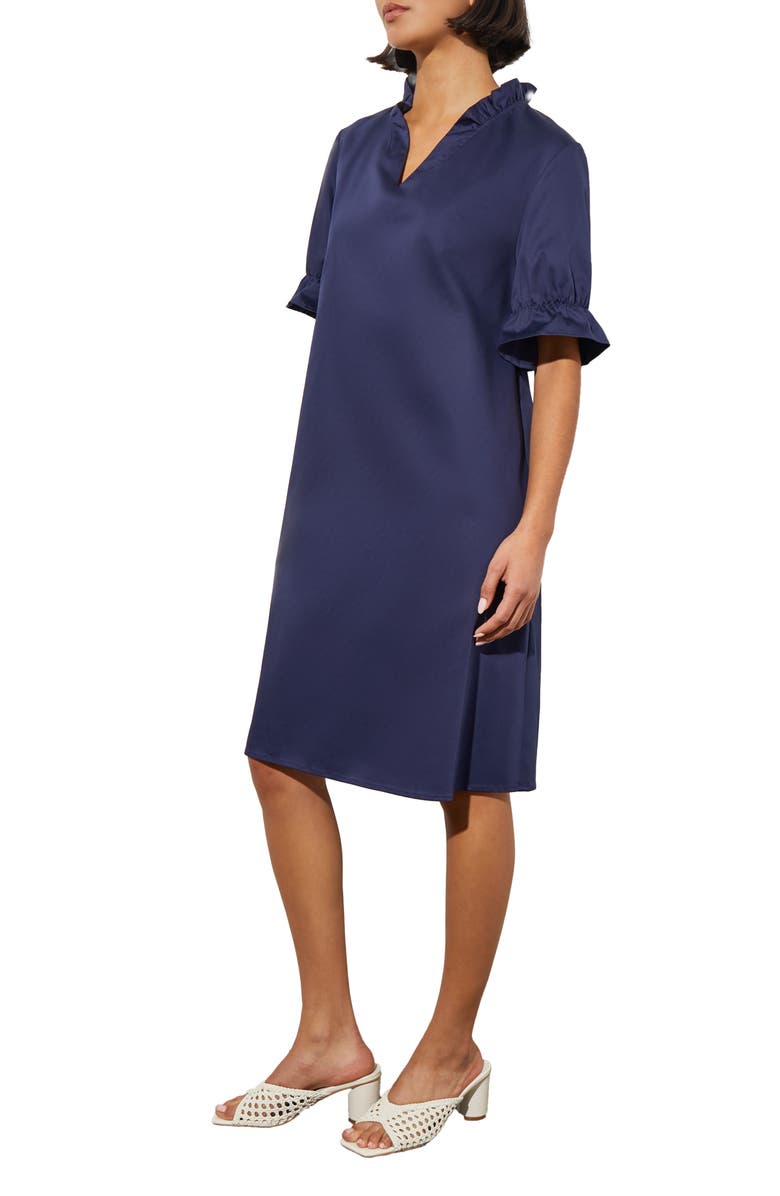 Ming Wang Ruffle Trim Cotton Poplin Shift Dress, Alternate, color, 