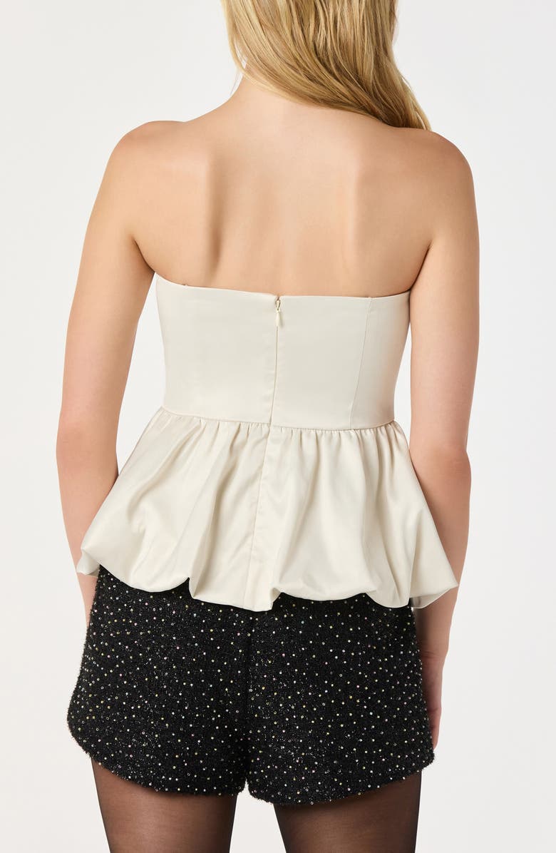 ASTR the Label Satin Strapless Plunge Peplum Top, Alternate, color, Off White