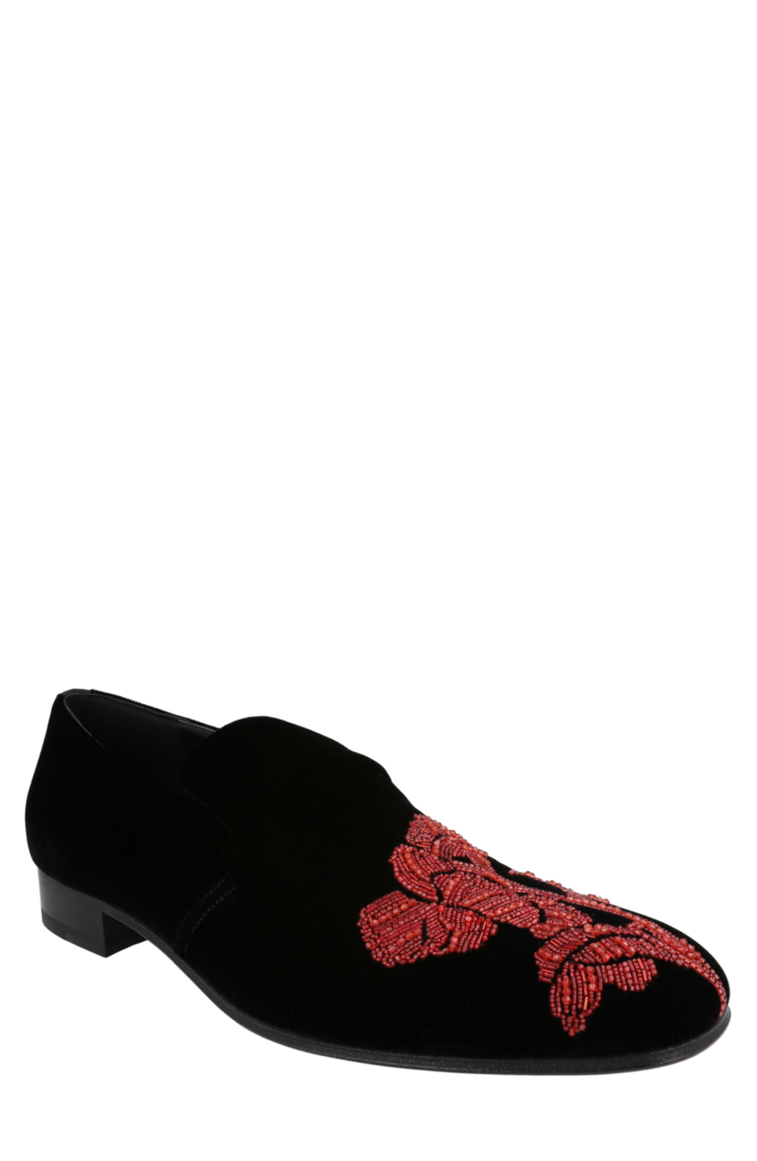 Alexander McQueen Puma Beaded Orchid Velvet Loafer, Main, color, Black Red