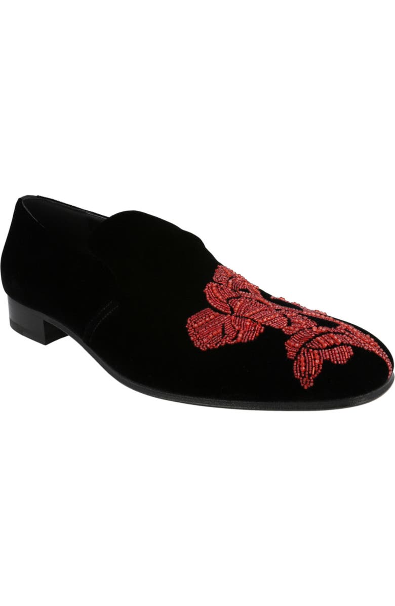 Alexander McQueen Puma Beaded Orchid Velvet Loafer, Main, color, Black Red