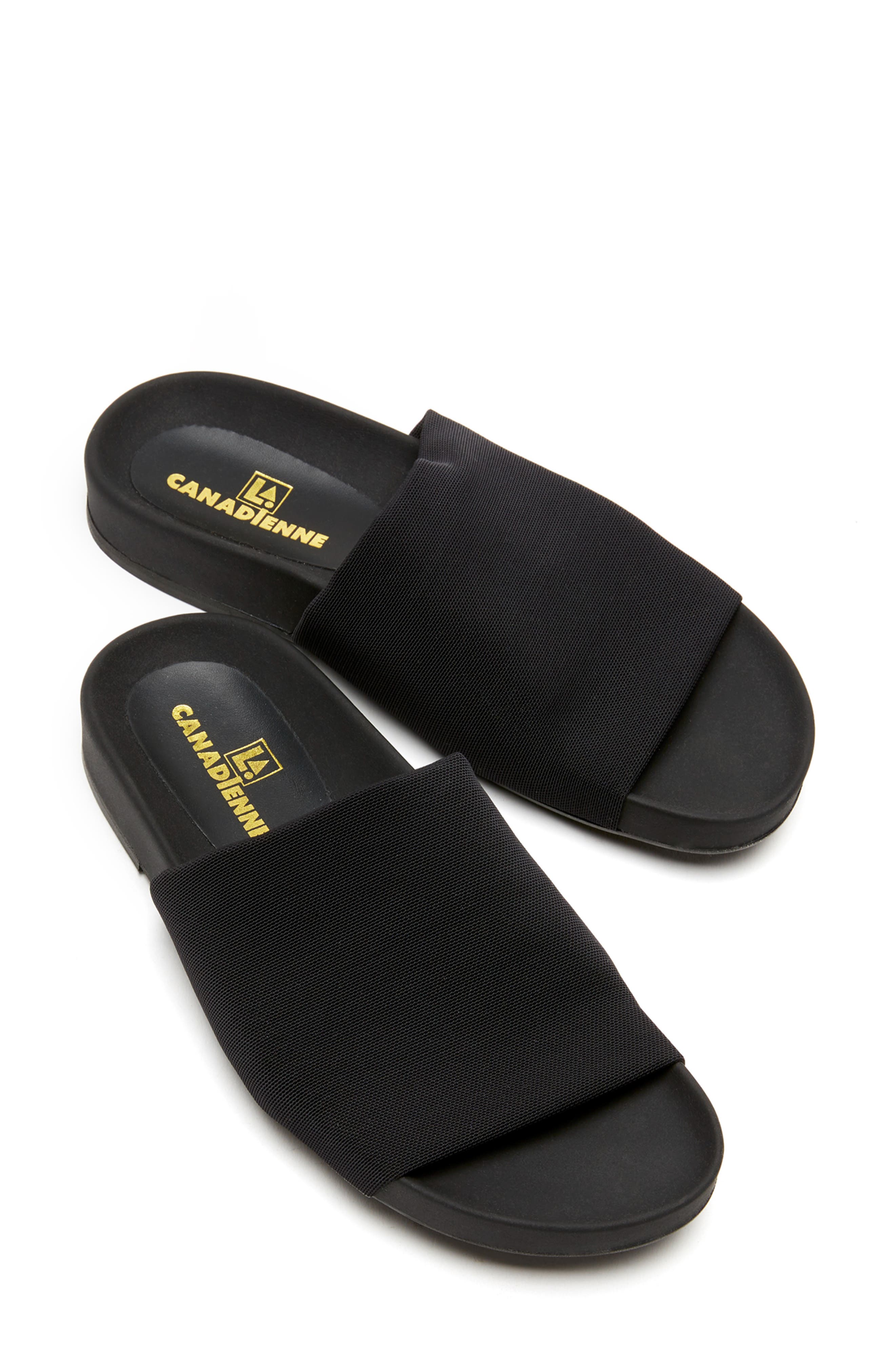 La Canadienne Vibrant Slide Sandal, Alternate, color, Black Micro Stretch