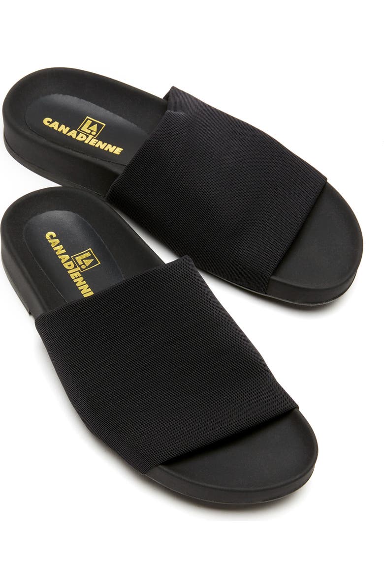 La Canadienne Vibrant Slide Sandal, Alternate, color, Black Micro Stretch