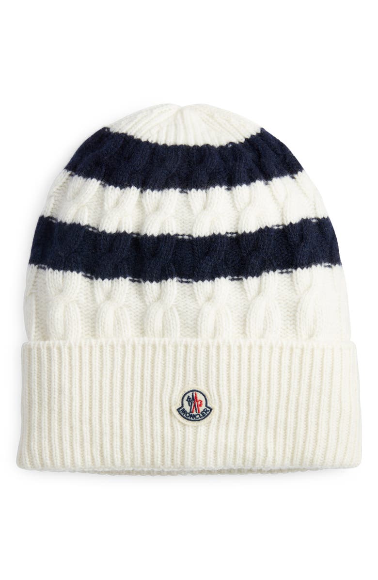 Moncler Stripe Wool Beanie, Main, color, 