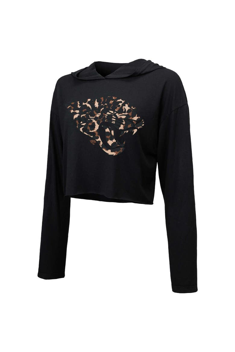 Women's Majestic Threads Black Jacksonville Jaguars Leopard Cropped Pullover Hoodie, Alternate, color, Black