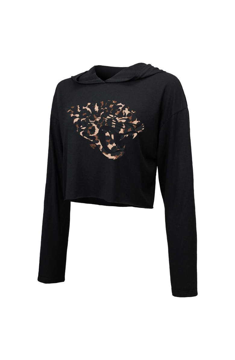 Majestic Threads Women's Majestic Threads Black Jacksonville Jaguars Leopard Cropped Pullover Hoodie, Alternate, color, Black