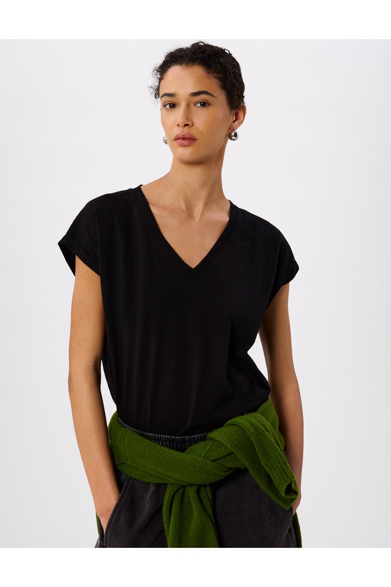 Willa V-Neck Cap Sleeve T-Shirt, Main, color, Black