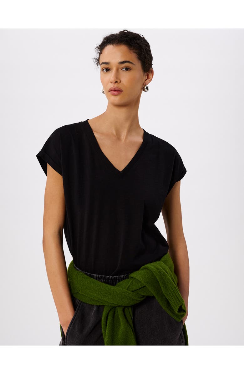 Whistles Willa V-Neck Cap Sleeve T-Shirt, Main, color, Black