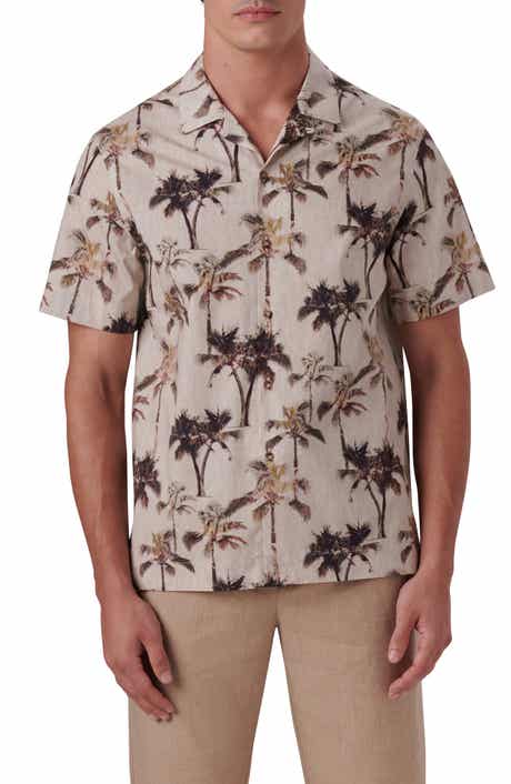 Bugatchi Shaped Fit Print Stretch Cotton Short Sleeve Button-Up Shirt