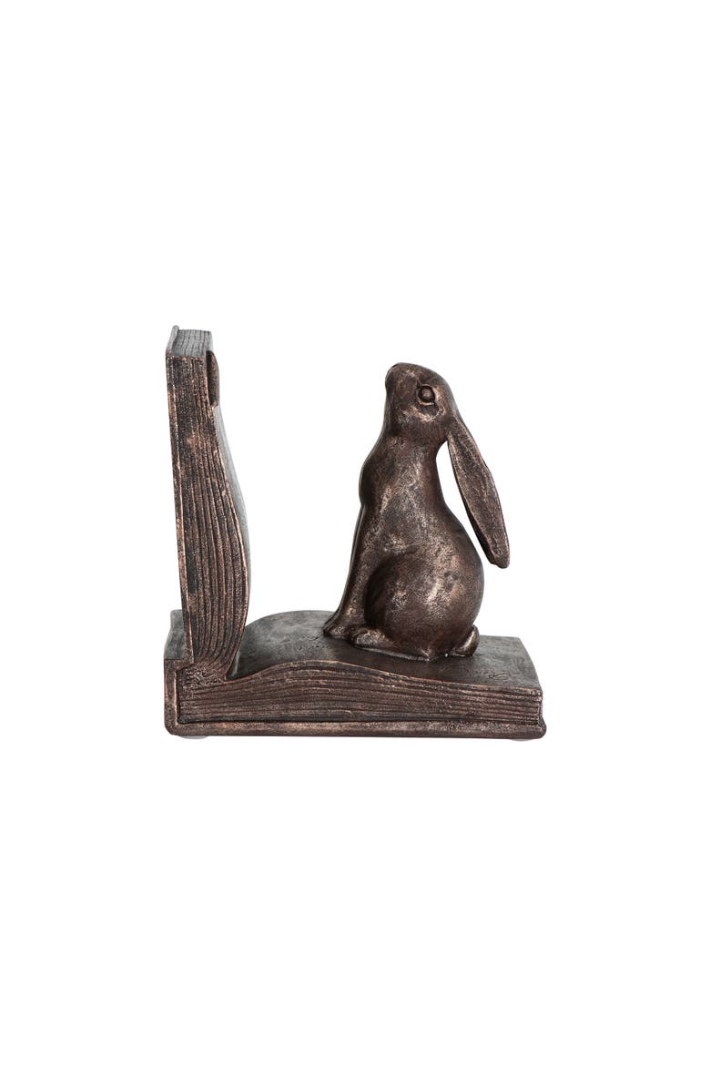 Decorative Rustic Resin Rabbit on Book Bookends, Bronze, Set of 2, Alternate, color, Bronze