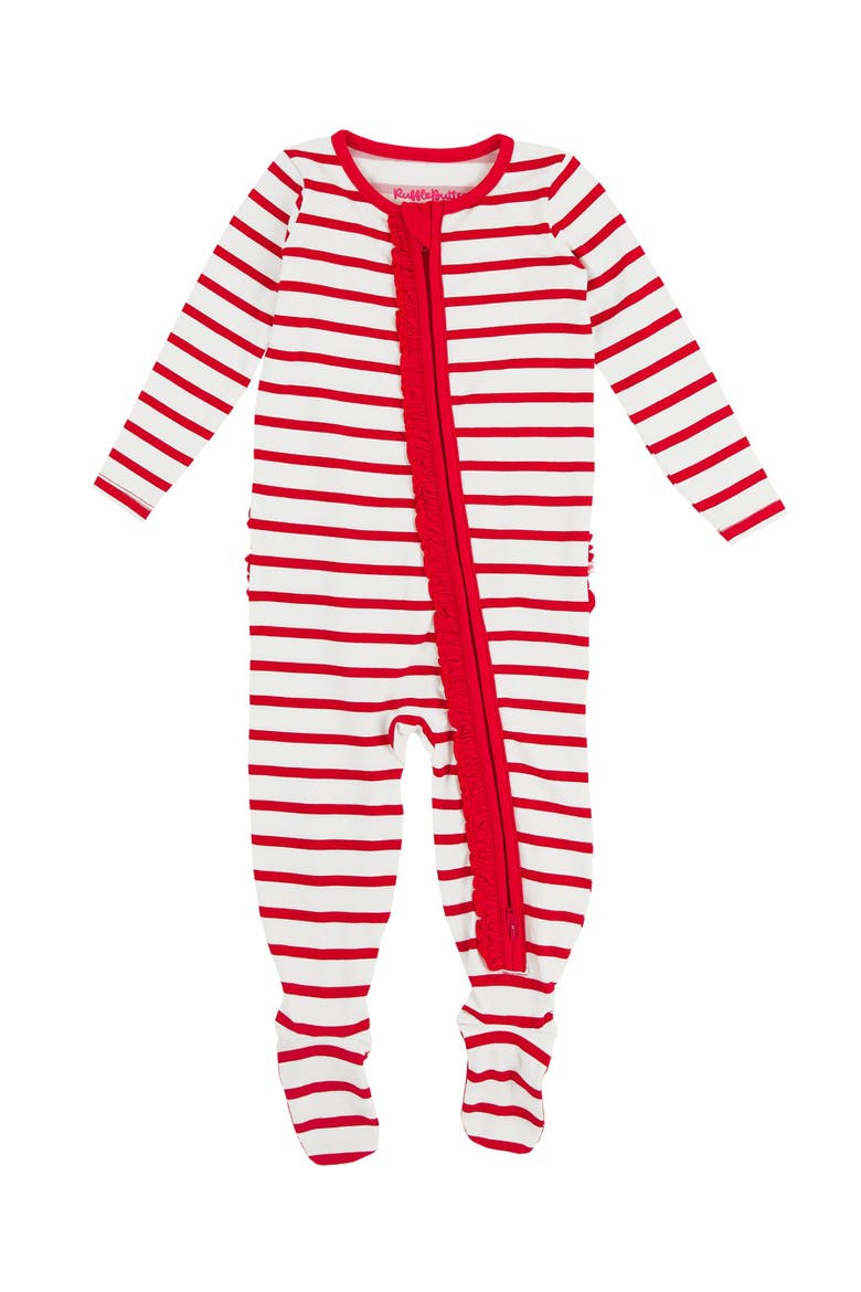 Modal Blend Ruffle One Piece Footie Pajamas, Main, color, Red & White Stripe