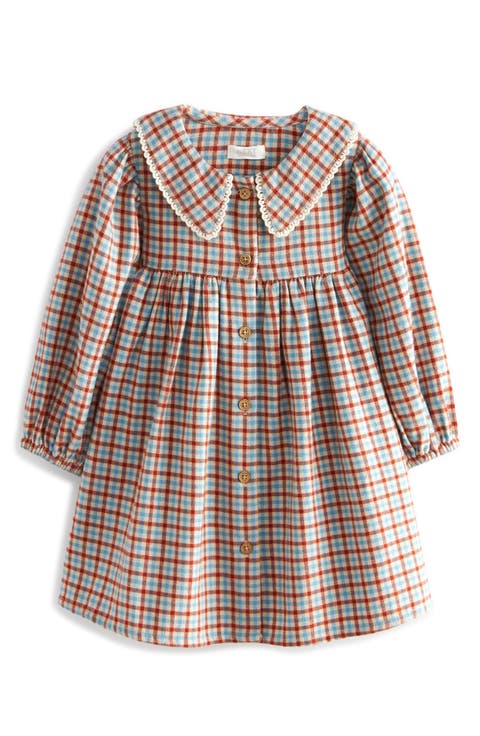 Kids
 Gingham Long Sleeve Cotton Flannel Dress (Little Kid)
