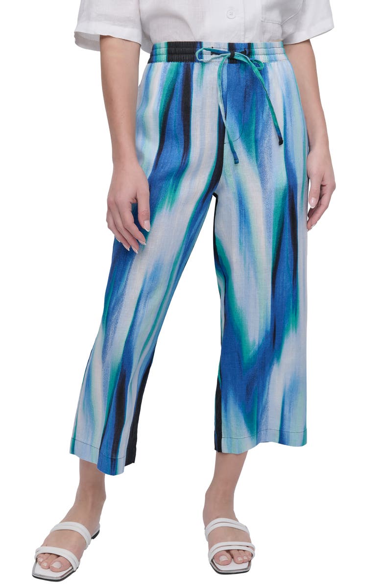 DKNY Abstract Print Crop Linen Drawstring Pants, Main, color, 