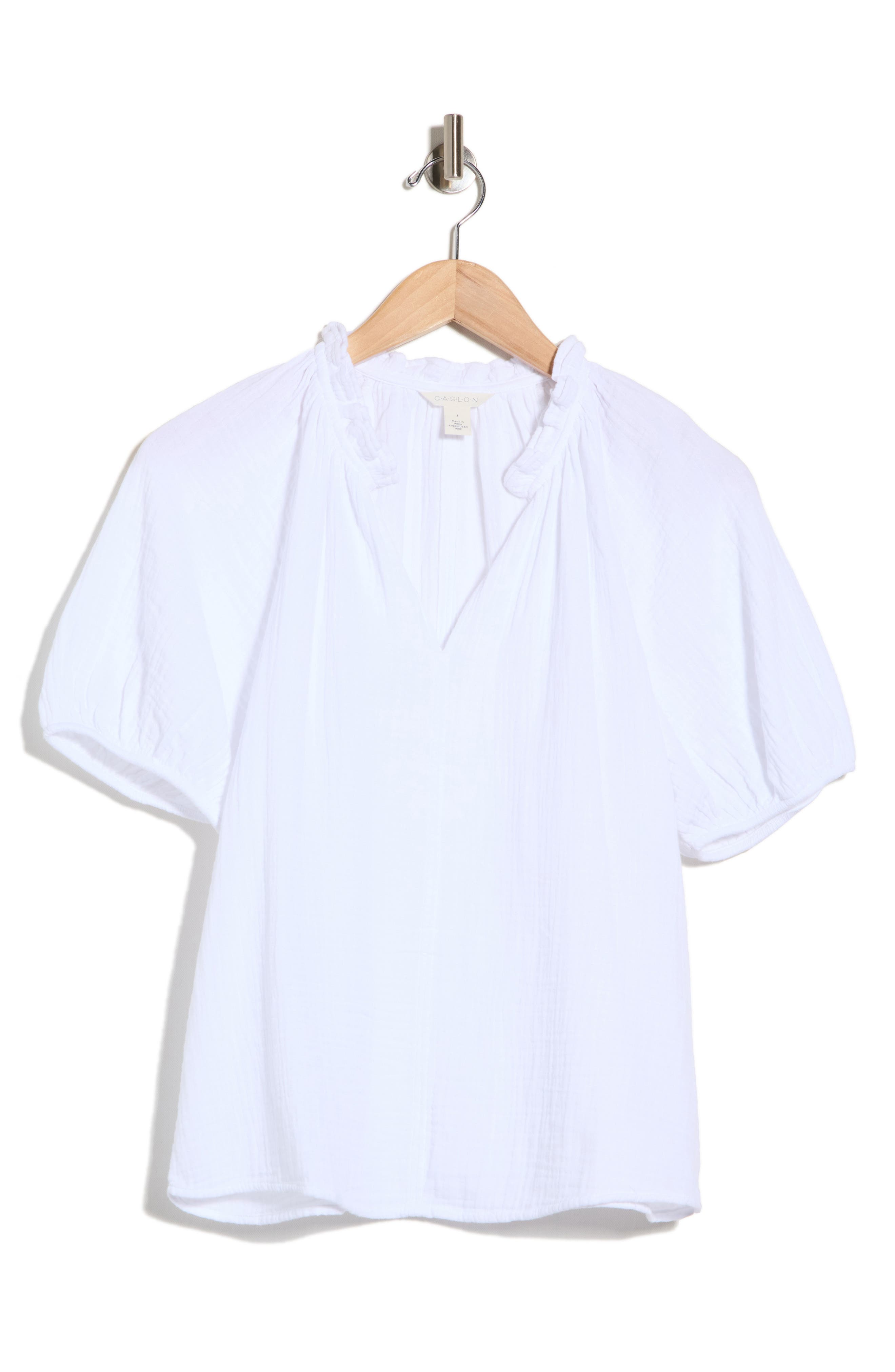 Caslon® Split Neck Puff Sleeve Cotton Gauze Top