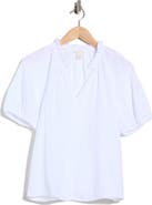 Caslon® Split Neck Puff Sleeve Cotton Gauze Top