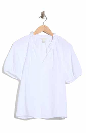 Caslon® Split Neck Puff Sleeve Cotton Gauze Top