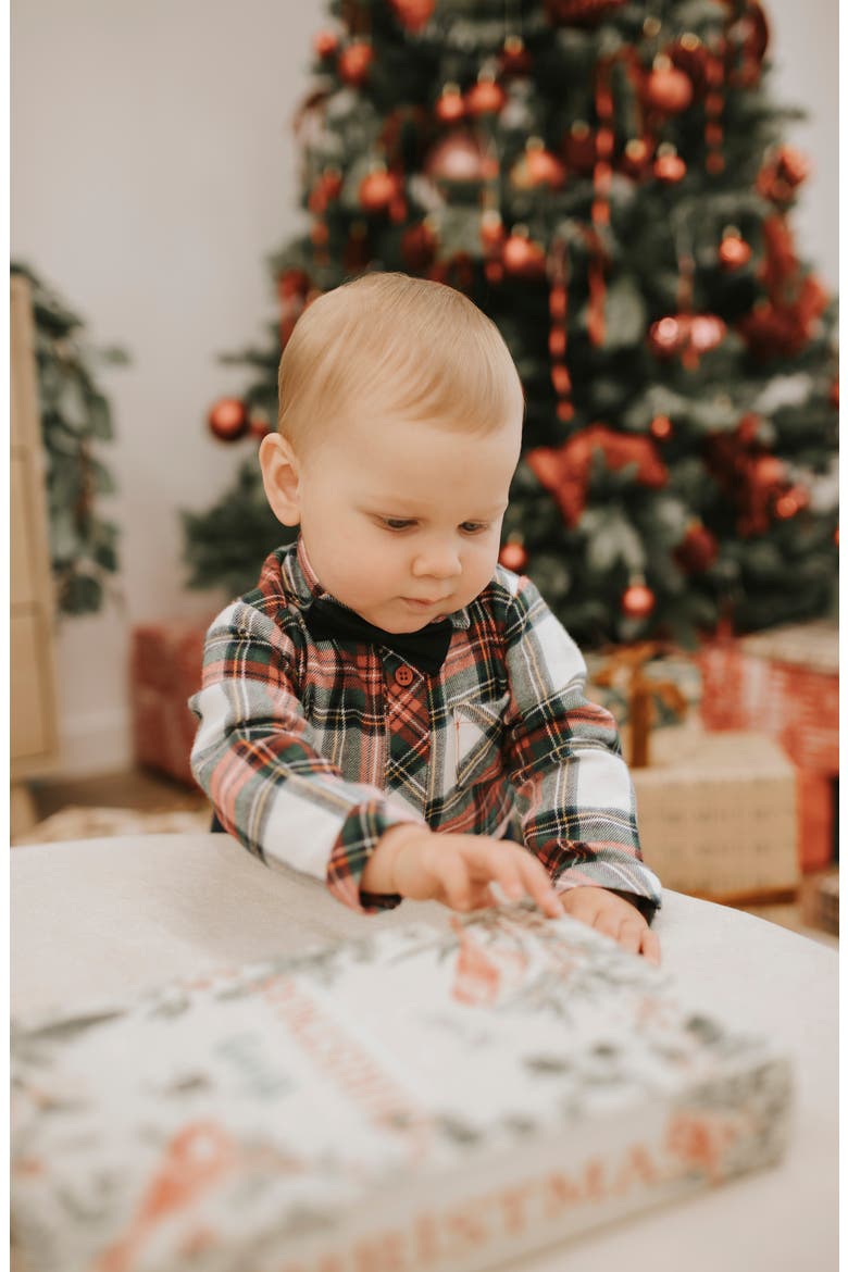 3-Piece Flannel Bodysuit, Bow Tie & Pants Set, Alternate, color, RED