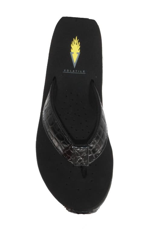Volatile Frappachino Wedge Flip Flop In Black Crocodile Print