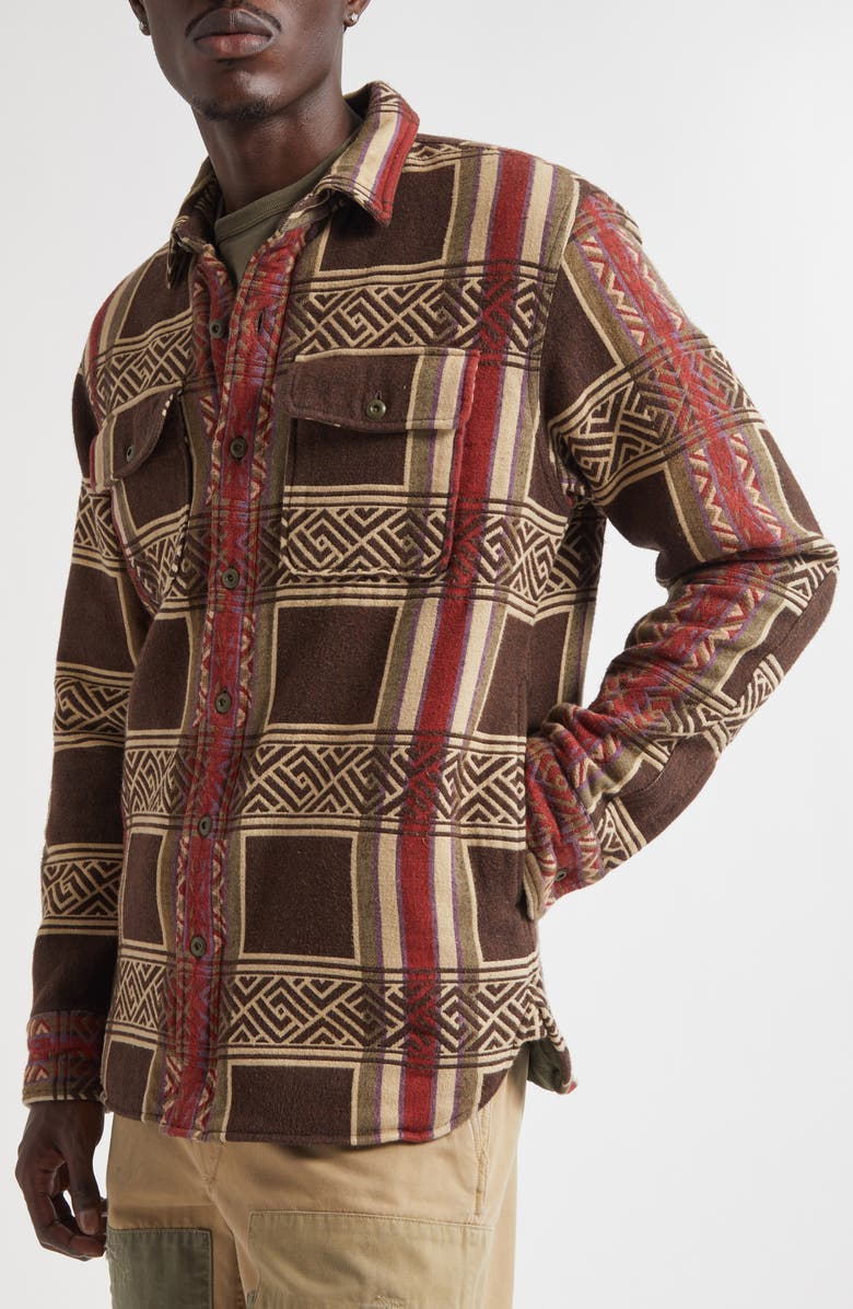 Double RL Padded Jacquard Overshirt, Alternate, color, Brown/ Olive