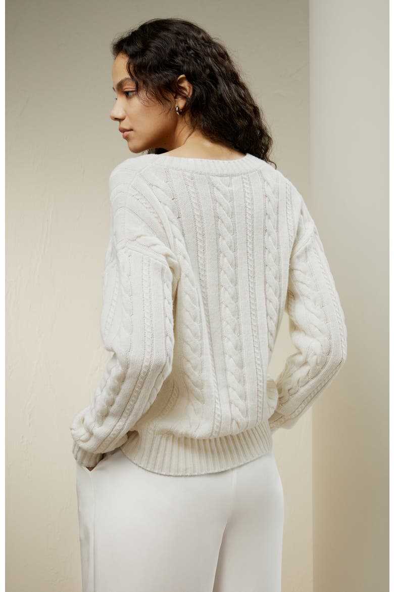 Women's Cable-Knit Wool-Cashmere Blend Sweater, Alternate, color, White
