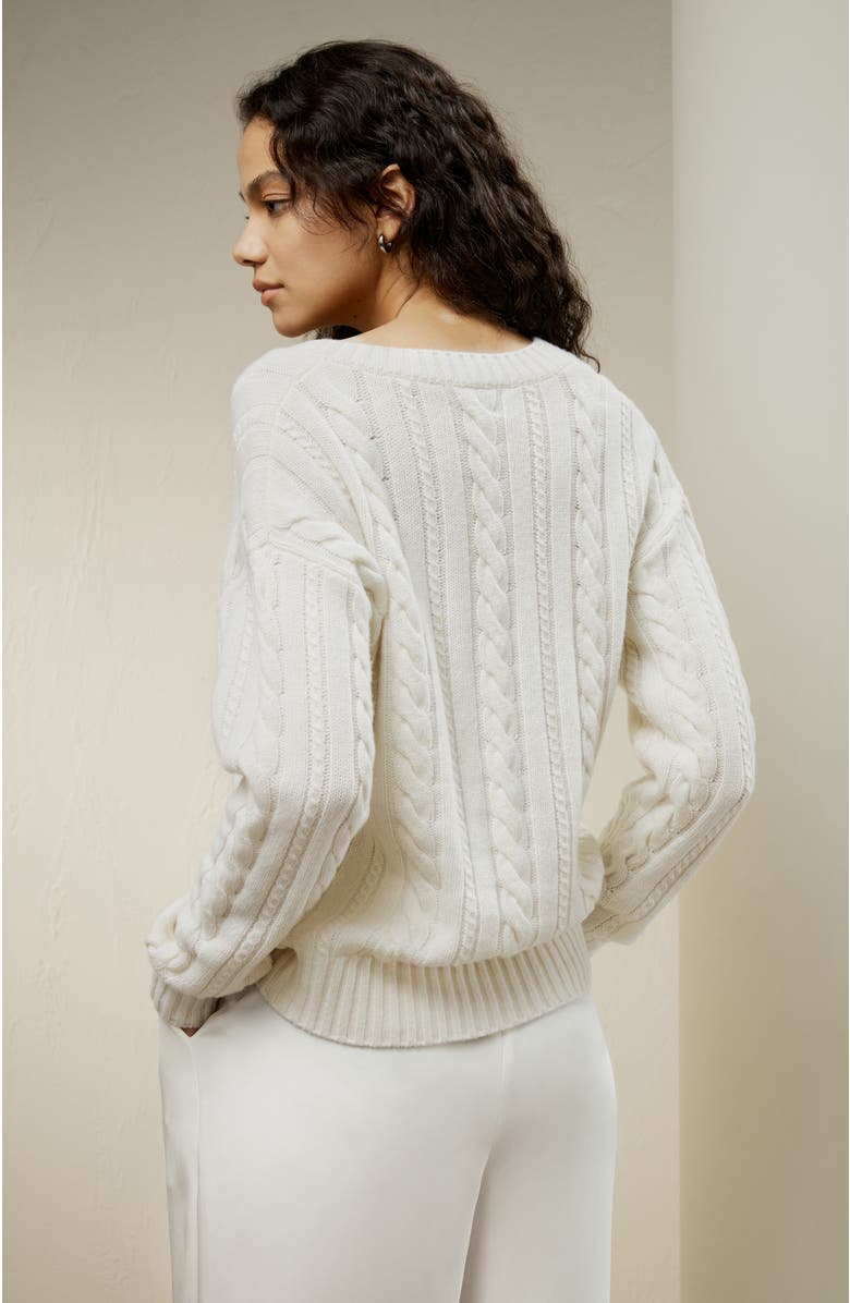 Lilysilk Women's Cable-Knit Wool-Cashmere Blend Sweater, Alternate, color, White