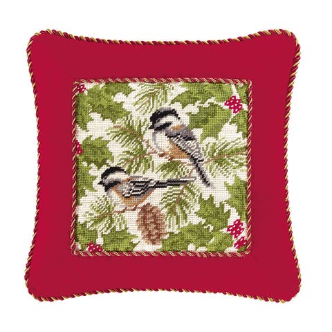 Chickadee with Cord Needlepoint Christmas Accent Pillow 12" x 16"