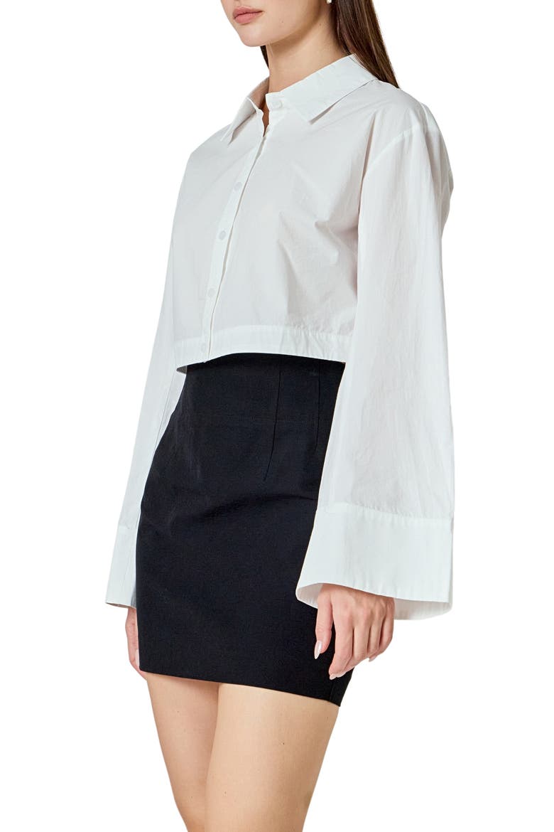 Flare Sleeve Cotton Crop Button-Up Shirt, Alternate, color, WHITE