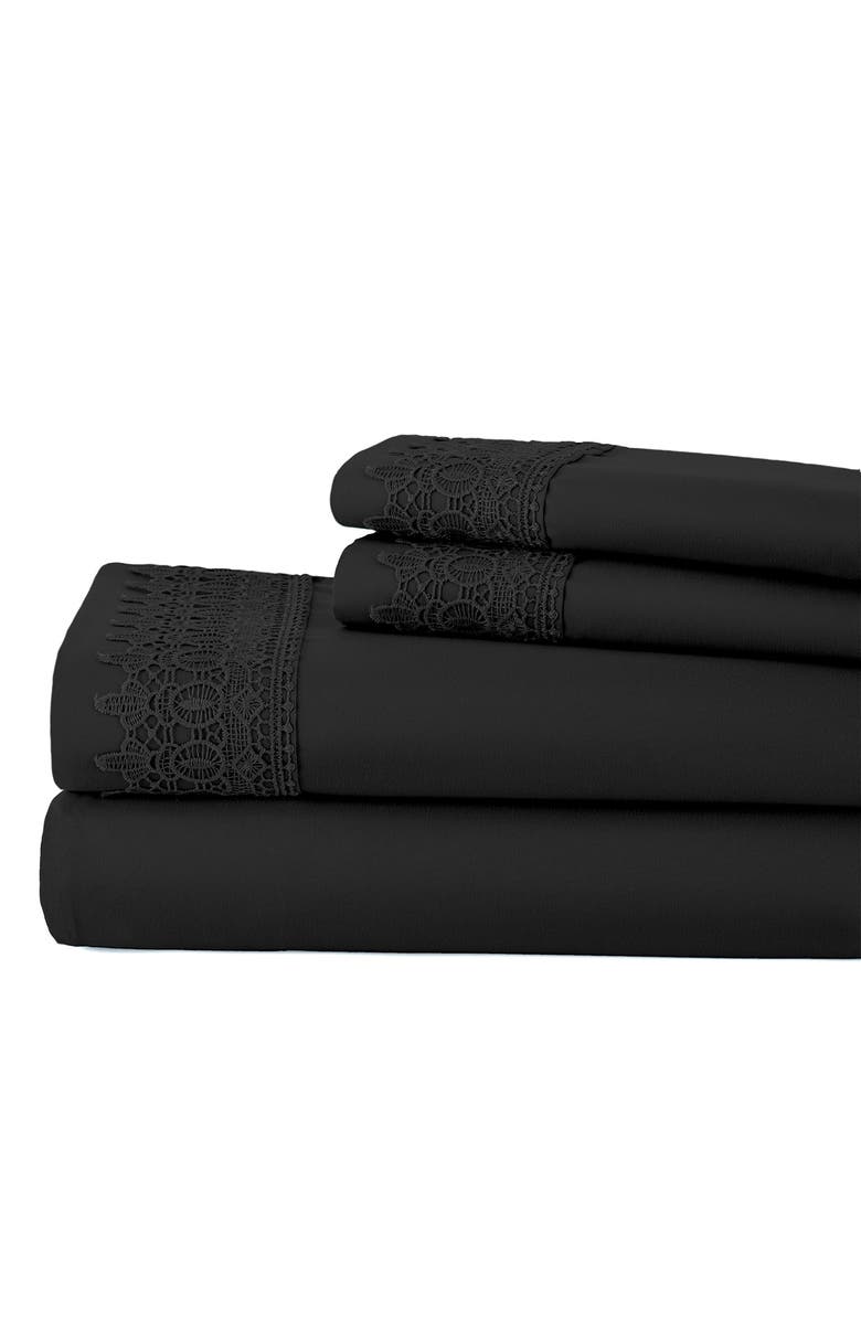 SOUTHSHORE FINE LINENS Premium Collection Vilano Lace Double Brushed Lace Extra Deep Pocket Sheet Set, Alternate, color, 
