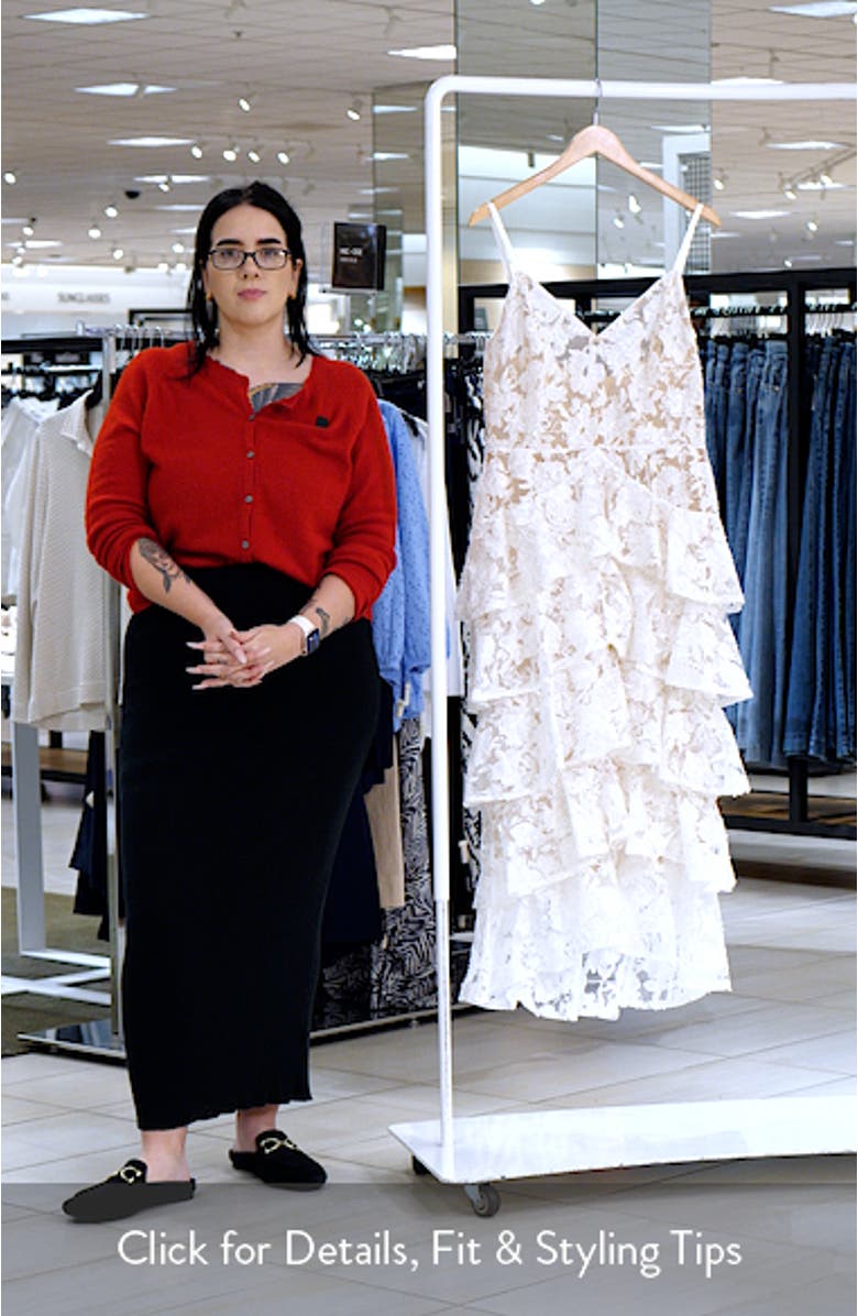 Saffron Lace Ruffle Tiered Cocktail Sheath Dress, sales video thumbnail