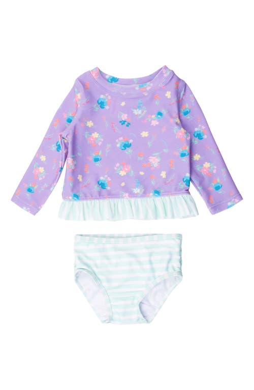 Rufflebutts Purple Garden Ruffle Long Sleeve Upf 50+ Two-piece Rashguard Swimsuit In Purple