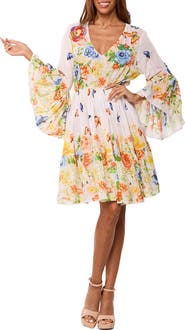 RANEES Floral Bell Sleeve Minidress