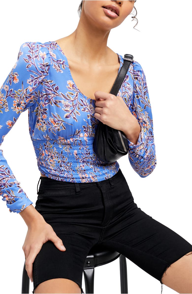 Free People Santiago Print Blouse, Alternate, color, Blue