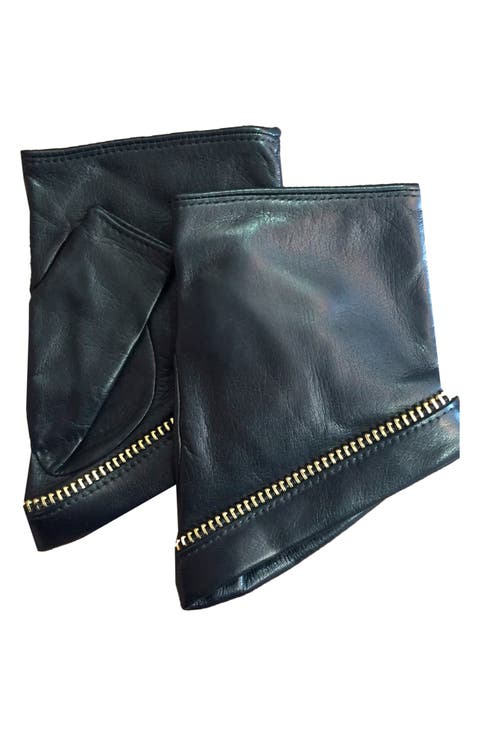 Jacqueline Zip Cuff Fingerless Leather Wrist Warmers