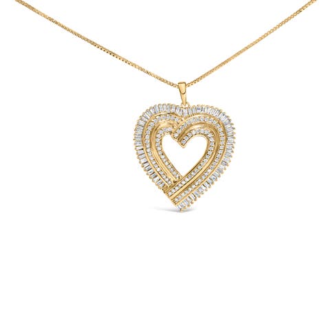 14K Yellow Gold Plated Silver 1/4 Cttw Diamond Composite Heart Pendant Necklace