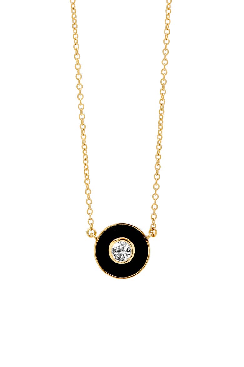 Enamel Disc Necklace, Main, color, Black Enamel
