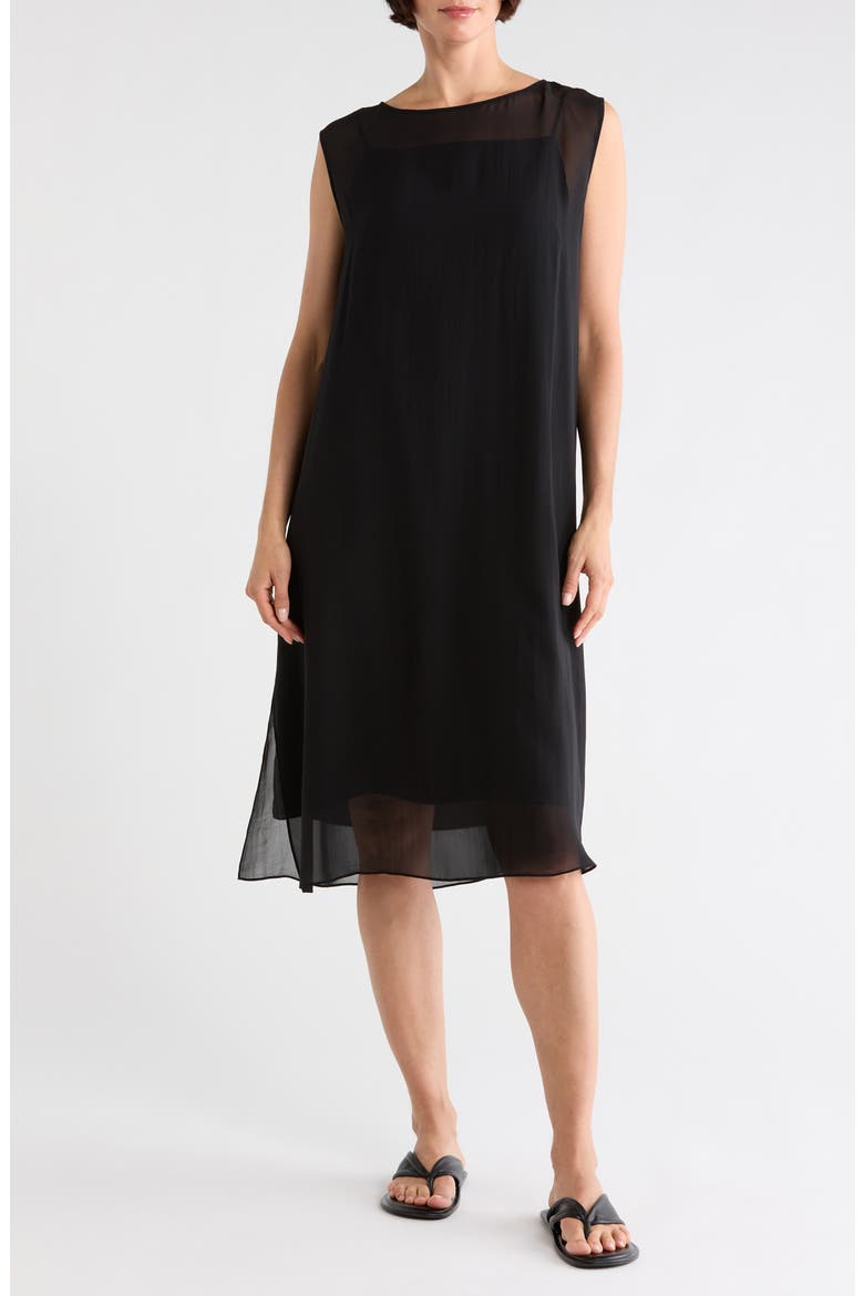 Bateau Neck Silk Dress, Main, color, BLACK