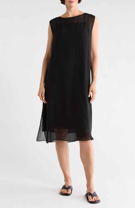 Eileen Fisher Bateau Neck Silk Dress