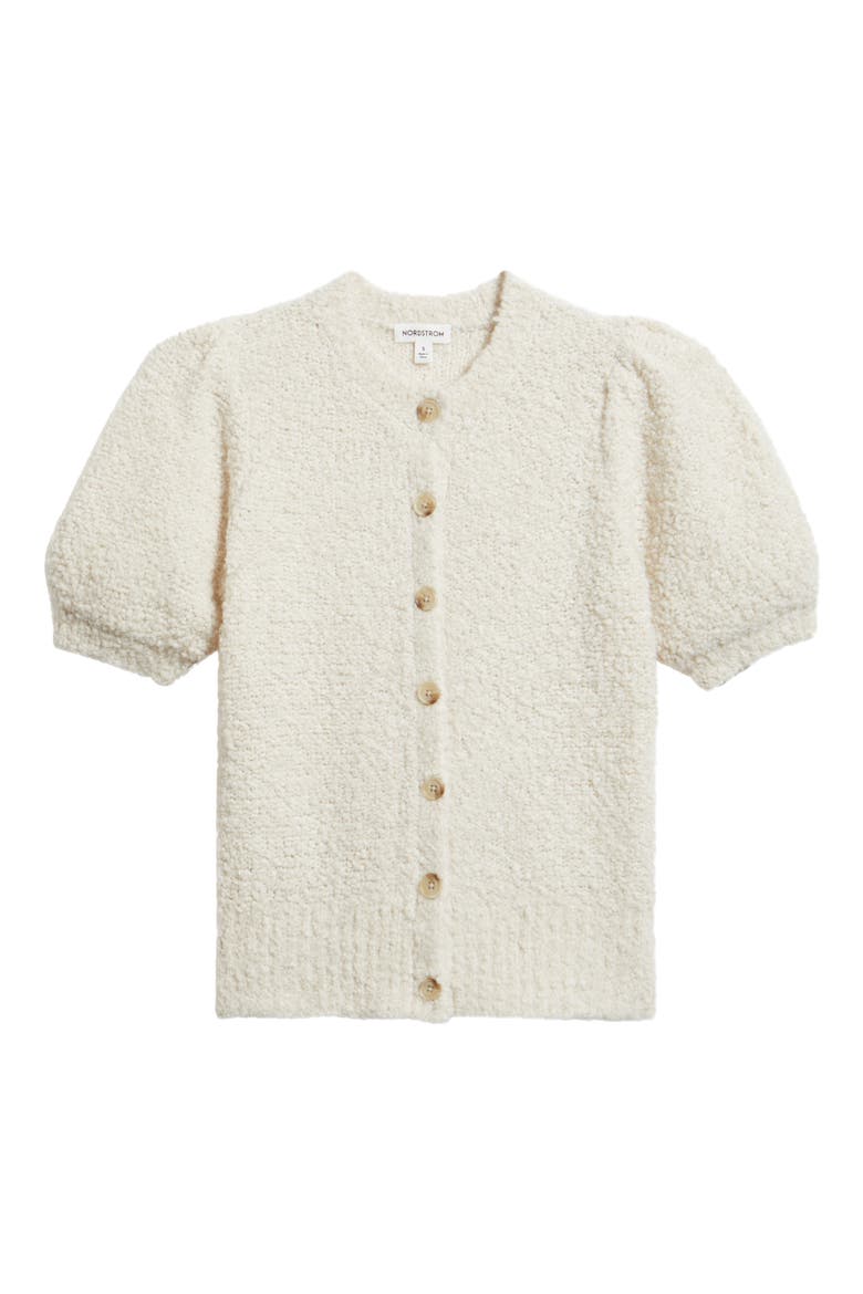 Puff Sleeve Textured Cardigan, Alternate, color, IVORY-BEIGE MARL
