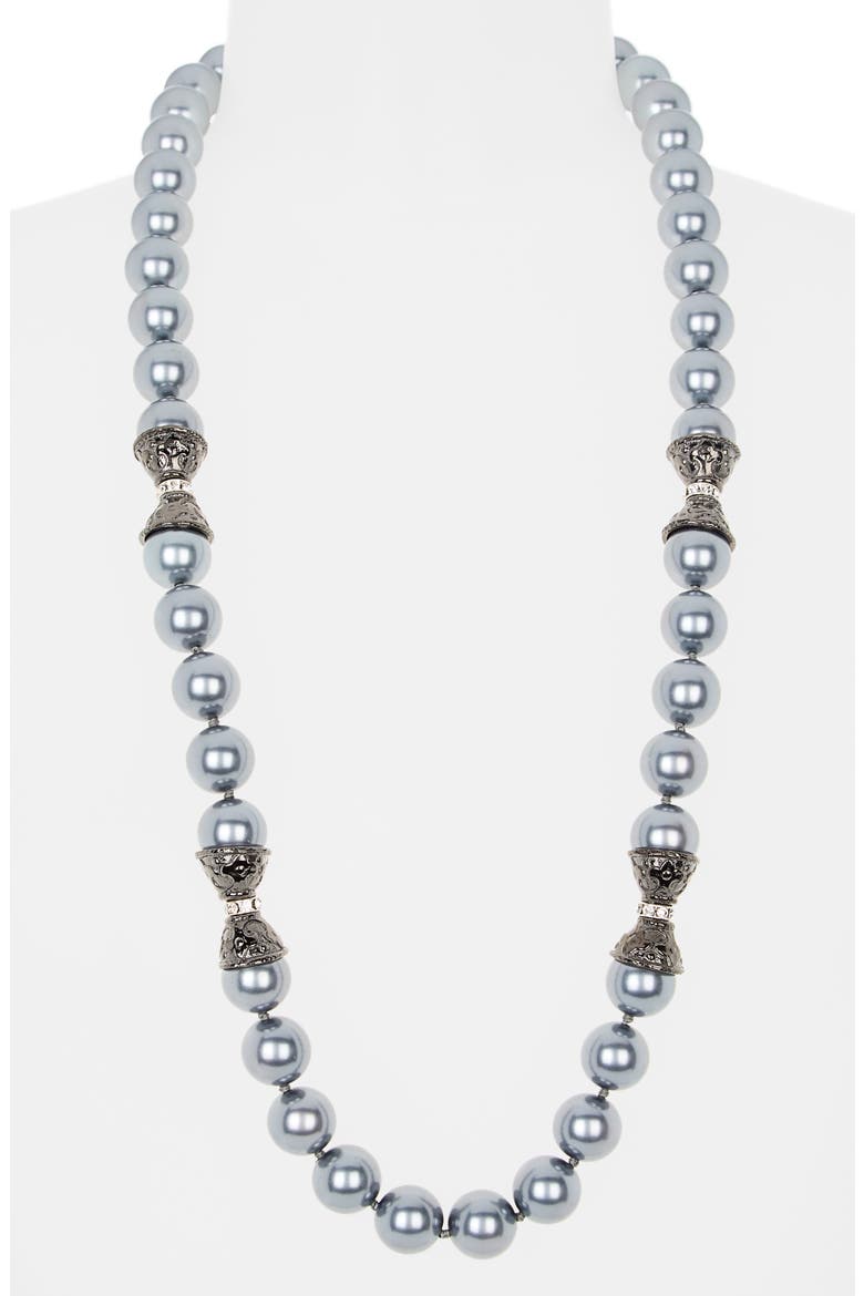 Dark Grey Faux Pearl Station Necklace, Alternate, color, DARK GREY PEARL