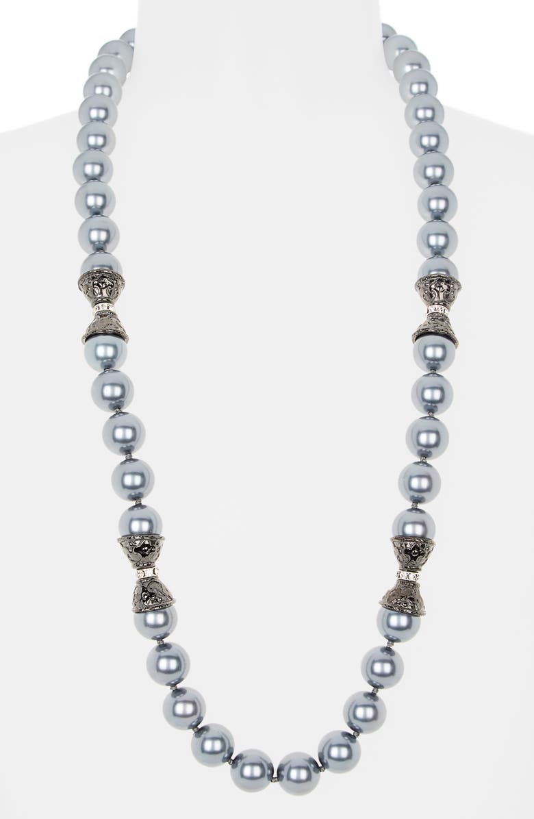 Kenneth Jay Lane Dark Grey Faux Pearl Station Necklace, Alternate, color, Dark Grey Pearl