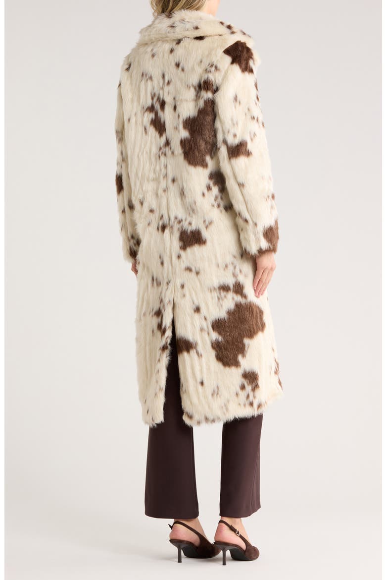 Print Faux Fur Coat, Alternate, color, IVORY/ BROWN COW PRINT