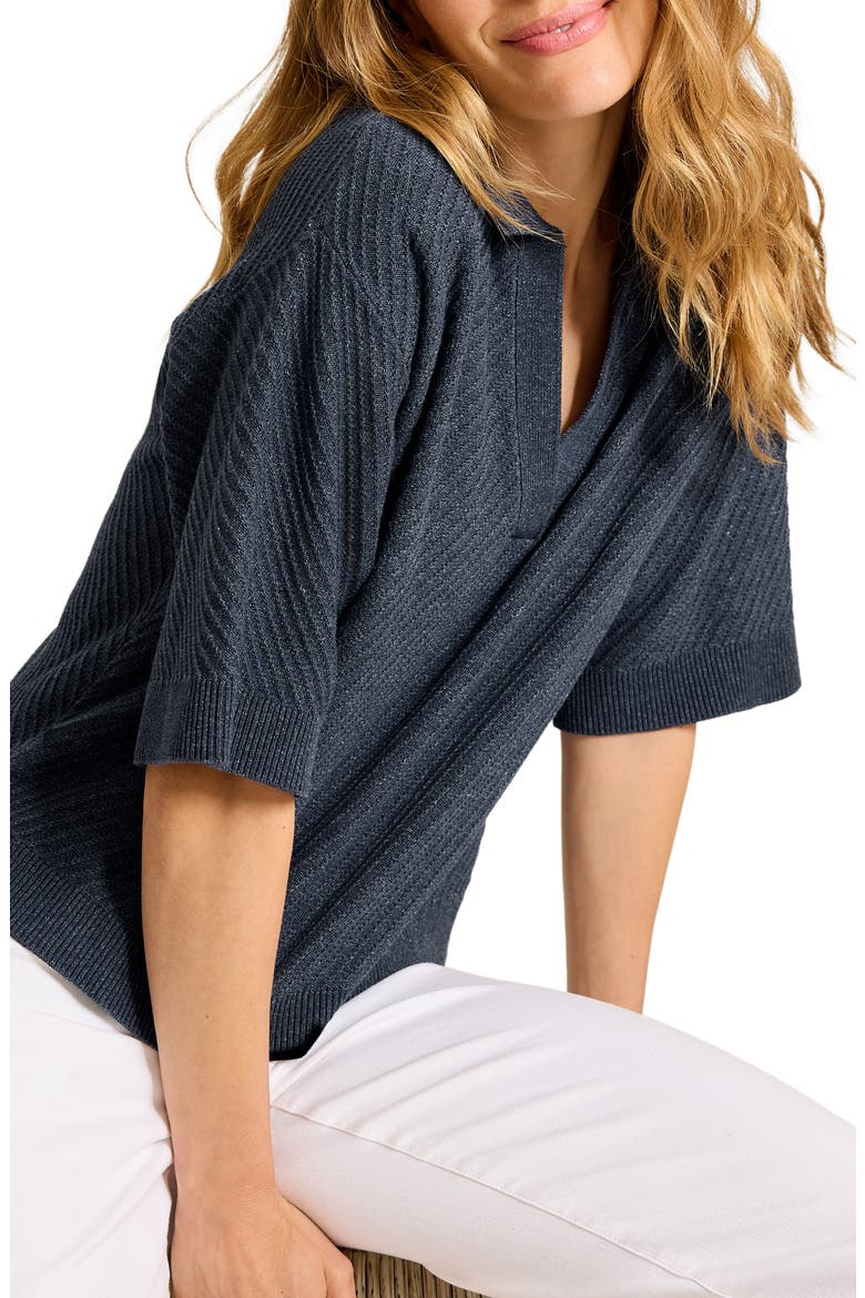 Cotton Polo Sweater, Alternate, color, COASTLINE HEATHER