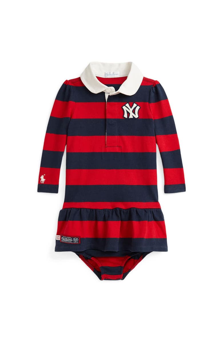 Polo Ralph Lauren Newborn Polo Ralph Lauren Navy/Red Yankees Rugby Dress, Alternate, color,